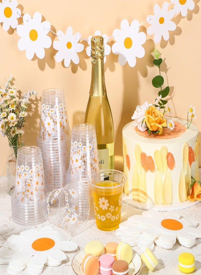 Singhoow 155 Pcs Groovy Daisy Paper Napkins Cups Garlands for Birthday Party Decorations 100 Daisy Flower Napkins 50 Disposable 12oz Plastic Cups 5 Banners for Wedding Baby Shower Summer Table Decor - Image 4